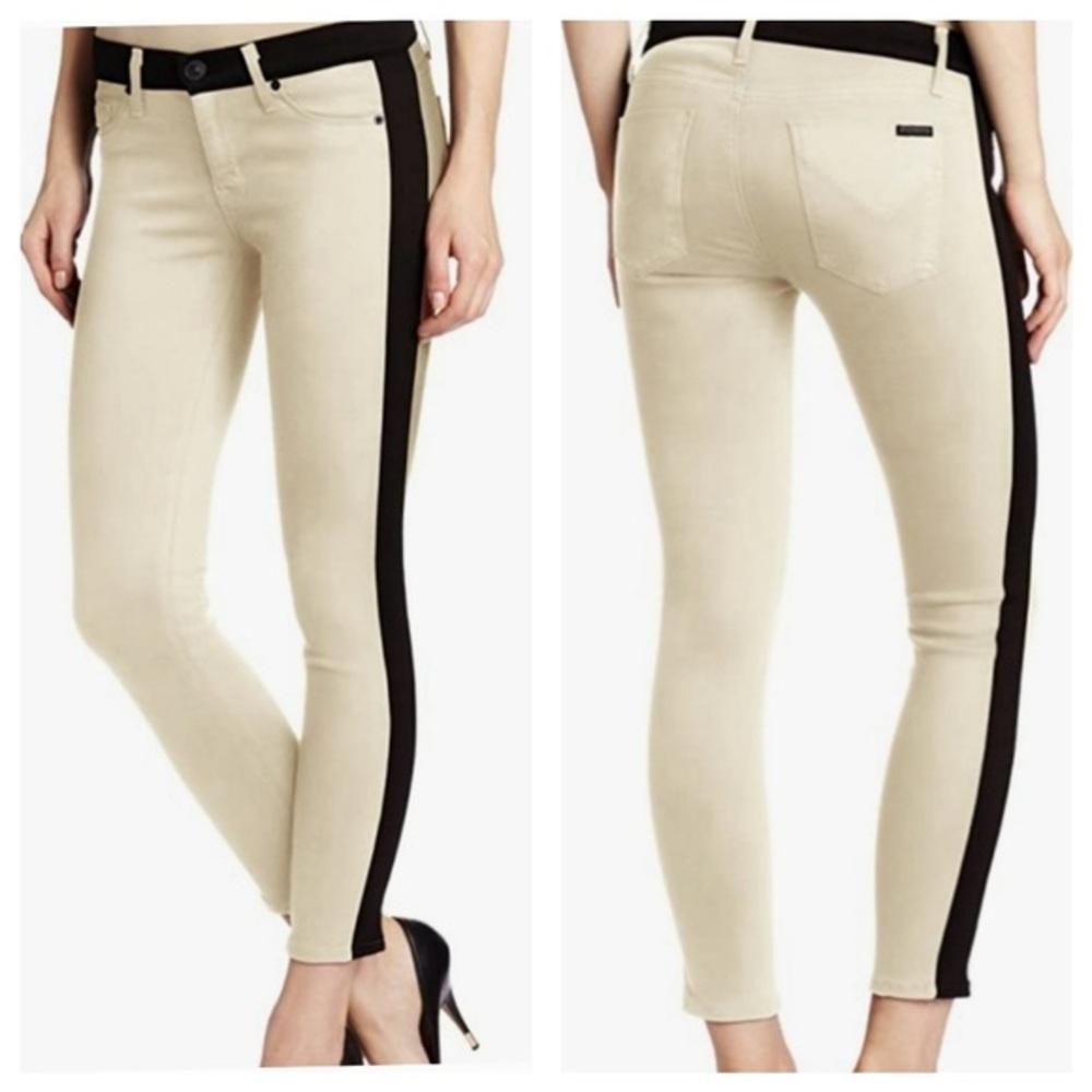 Hudson Leeloo Colorblock Super Skinny White Jeans